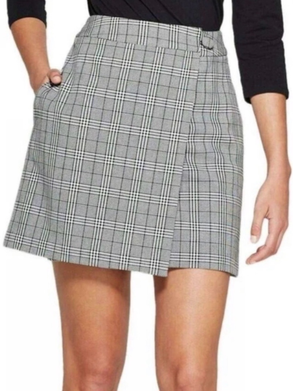 a new day Plaid Wrap-Front Mini Skirt in Gray